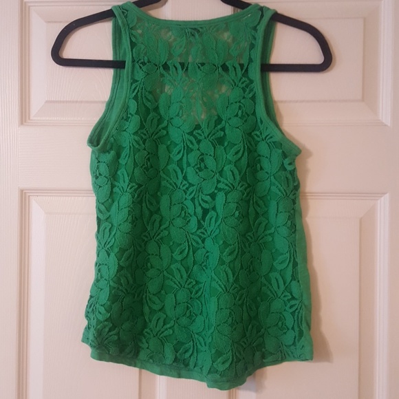Green tank top with lace back. - Picture 2 of 2
